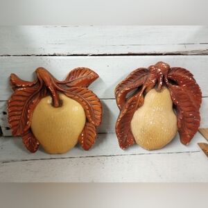 Vintage 1967 by Miller Studio Chalk Ware Yellow Apple and Pear, Wall Hanging